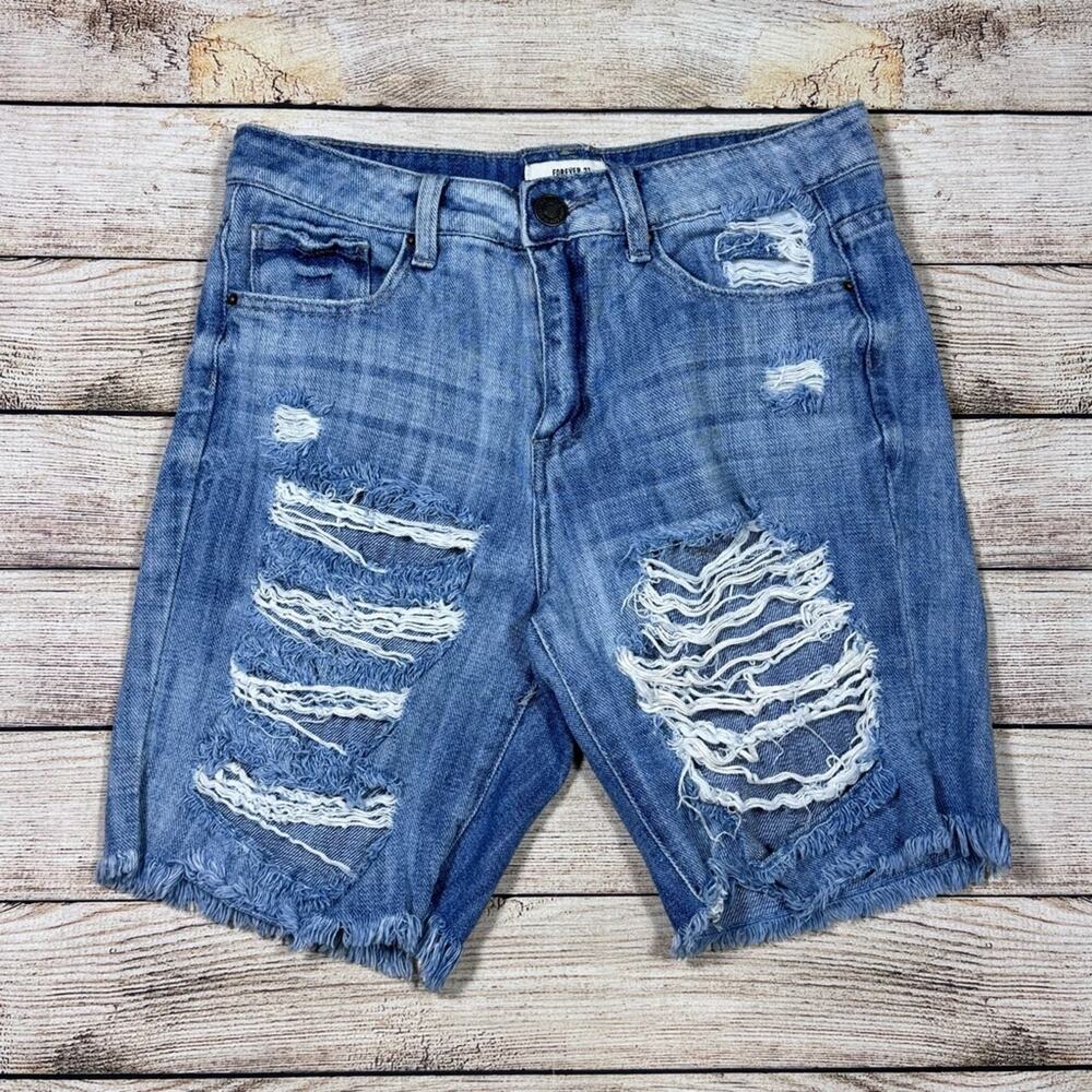 Forever 21 Blue Denim Jean Distressed Shorts Women's Size 27